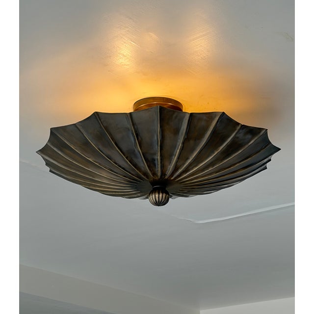 Not Yet Made - Made To Order Handmade Brass Flush Mount Ceiling Light | Sculptural Flower Petal Light Fixture For Sale - Image 5 of 13