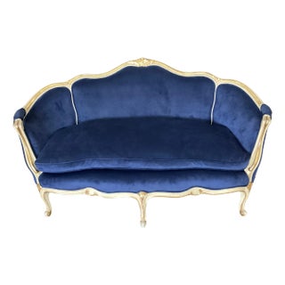 Antique Louis XV Style Painted and Gilt Settee For Sale