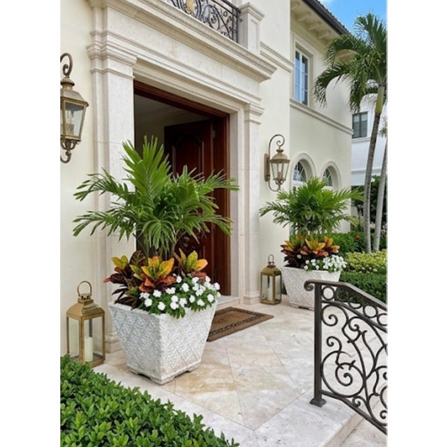 Vintage Pair of Square Lattice Cast Stone Planters For Sale - Image 10 of 12