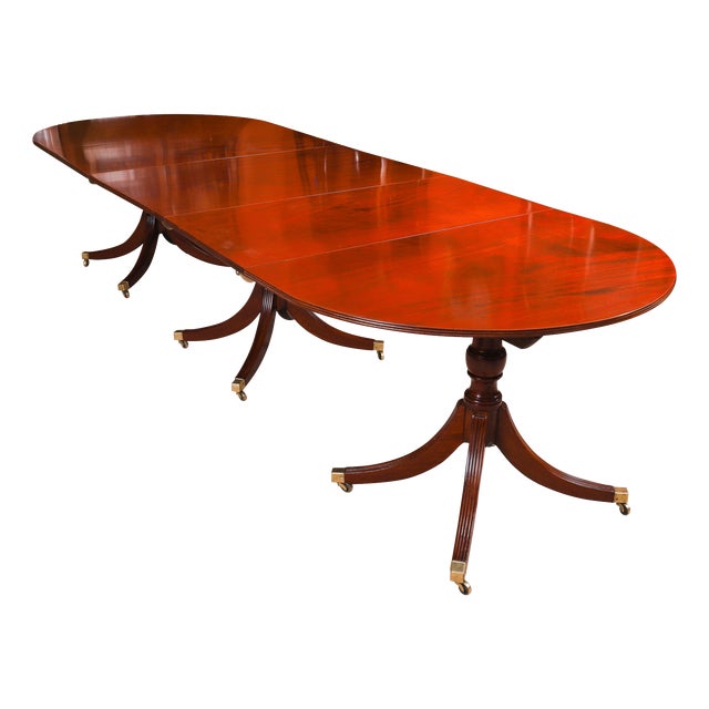 Antique George IV Regency Triple Pillar Dining Table, 1830s For Sale