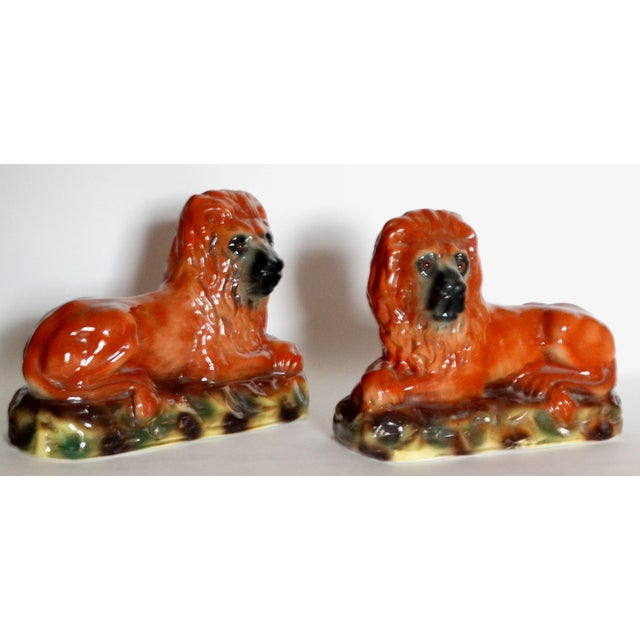 19th-Century English Staffordshire Lion Figurines, a Pair For Sale - Image 12 of 15