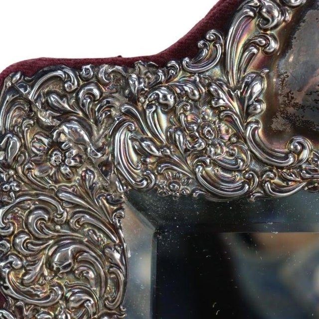 Victorian Victorian Floral Repousse Embossed Sterling Silver Dresser Mirror C1900 For Sale - Image 3 of 9