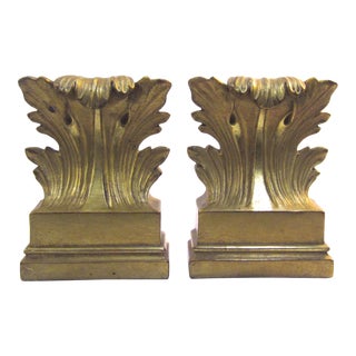 Late 20th Century Vintage Gold Gilt Borghese Acanthus Leaf Bookends - a Pair For Sale