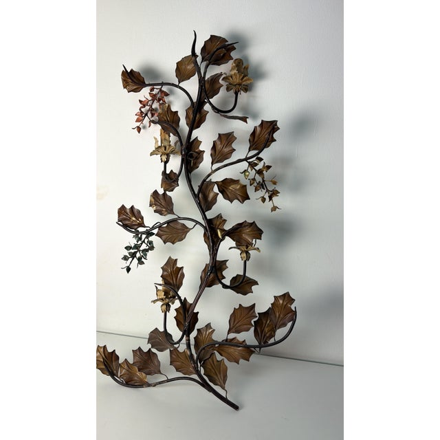 Mid-Century Modern Large Four-Light Wall Lamp in Decorated Wrought Iron, 1960 For Sale - Image 3 of 8