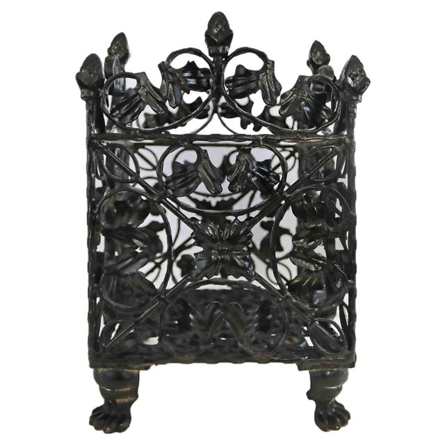 Black Antique Wrought Iron Plant Holder For Sale - Image 8 of 9