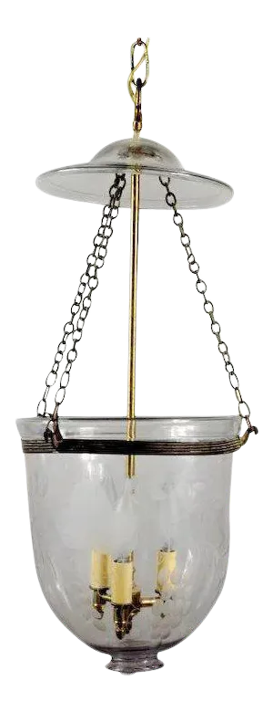 19th Century Regency Etched Glass Bell Hall Smoke Shield Lantern