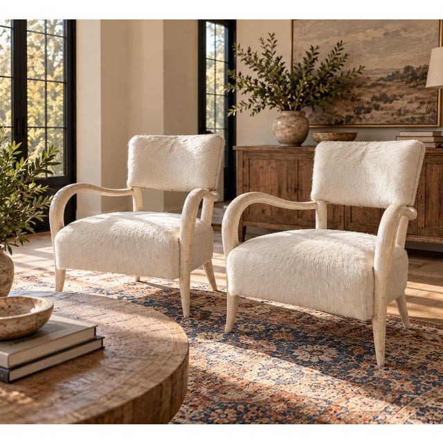 Bernhardt Pair of Bernhardt Interiors Elka Ivory Hair-on-Hide Accent Chairs For Sale - Image 4 of 10