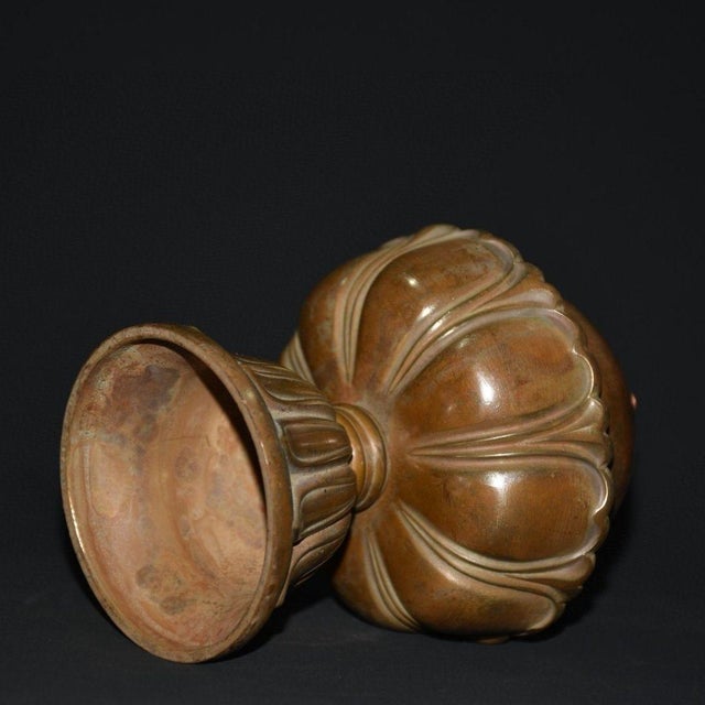 Copper Vintage Copper Tiered Lotus Base Bell With Domed Cover For Sale - Image 8 of 9
