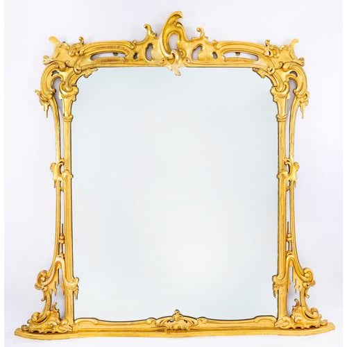 Large Antique 19th Century Rococo Revival Giltwood Wall Mirror, 1850s For Sale - Image 9 of 12