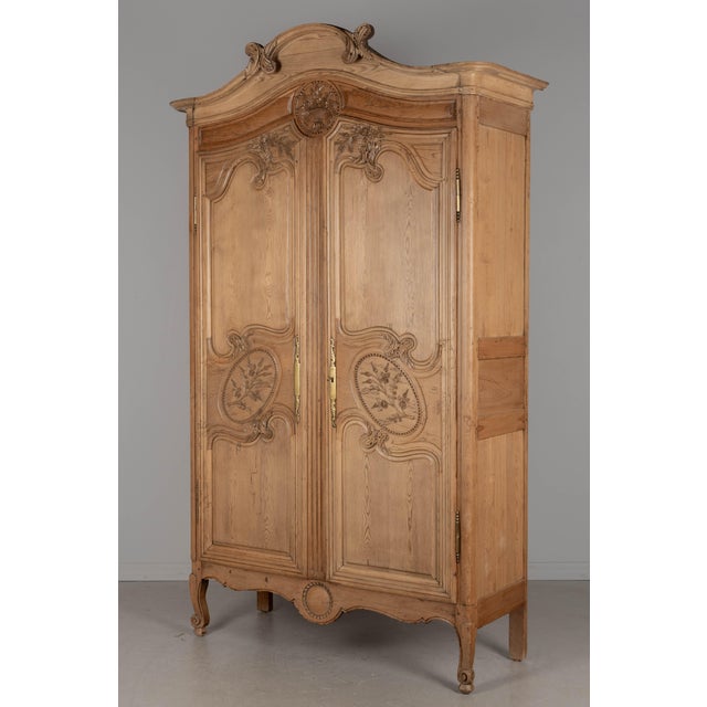 19th Century Louis XV French Armoire, Hand-Carved Pine, Circa 1880 For Sale - Image 4 of 15