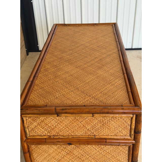 1990s Vintage E. Murio Manila Refinished Rattan & Raffia Five Drawer Chest For Sale - Image 5 of 12