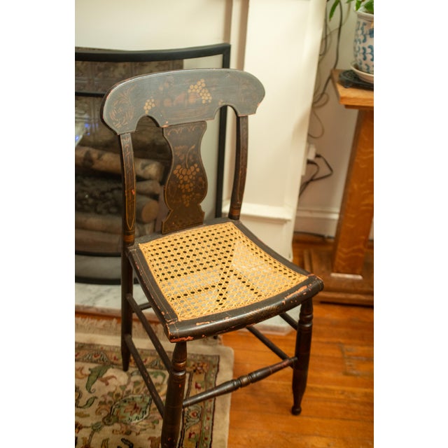 Antique Hitchcock Chair: Black & Gold Harvest Stencil Caned Seat Early American Occasional Seating For Sale - Image 4 of 9