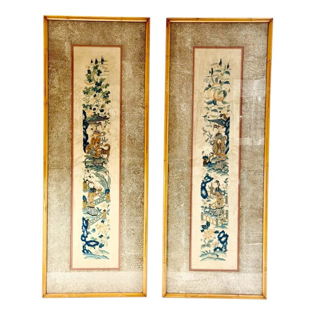 Silver 1920s Silk Embroidered Panels - A Pair For Sale - Image 8 of 9
