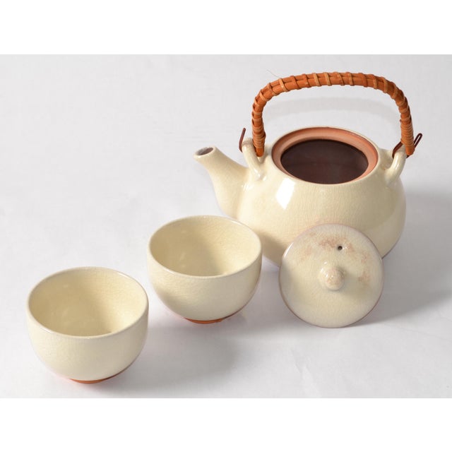 1980s Vintage Japanese Tea Handmade Stoneware Ceramic Kotobuki - Set of 3 For Sale - Image 5 of 15