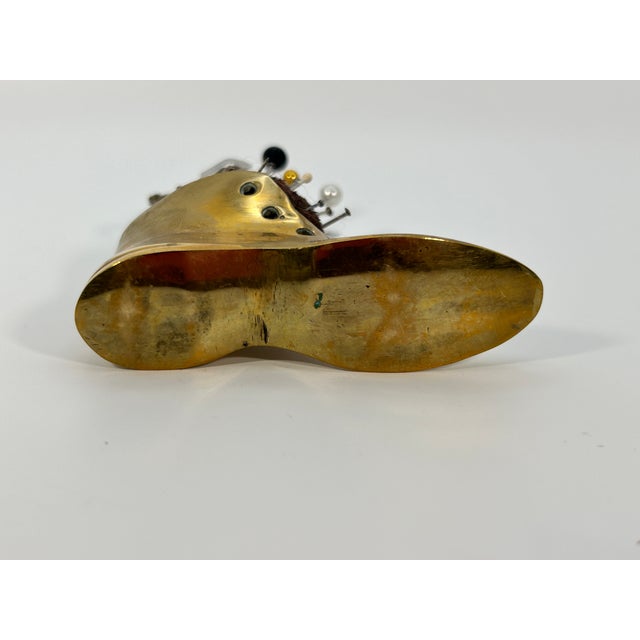Brass Antique Brass Boot Pincushion With Antique Pins For Sale - Image 8 of 8