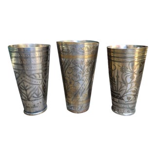 1940s Hand Decorated Silver Lassi Cup Vases, Set 3 For Sale