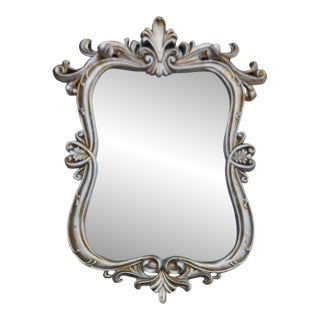Vintage Decoline Hand-Painted French Rococo Ornate Silver Gilt Wall Mirror For Sale