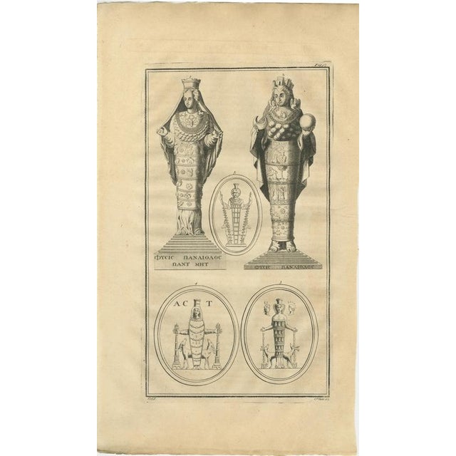 This original eighteenth-century copper engraving titled “Diane d’Ephese” illustrates several sculptural representations...