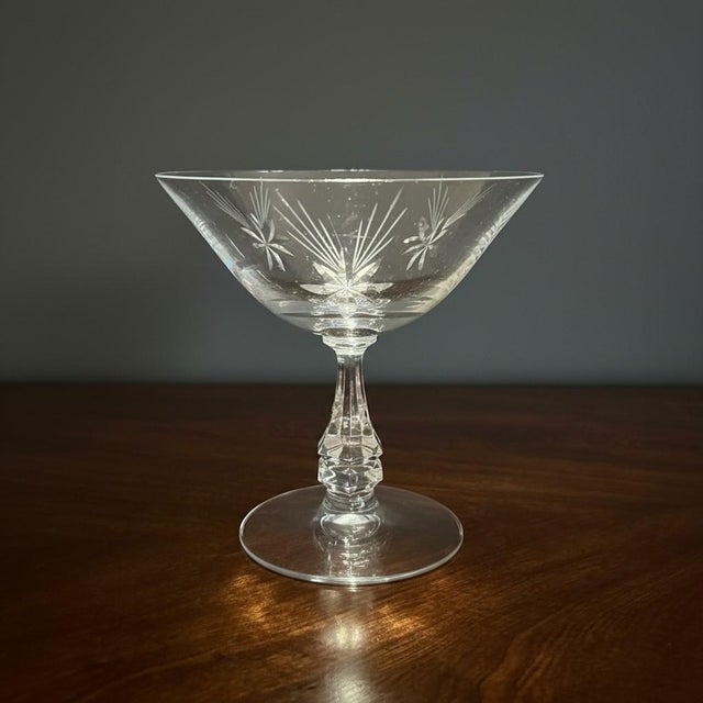 Set of six elegant clear stemmed glasses in Tiffin-Franciscan’s Shooting Star pattern, stem #17477. Produced circa...