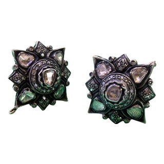 Gold and Silver Earrings with Zirconias and Chips, Set of 2 For Sale