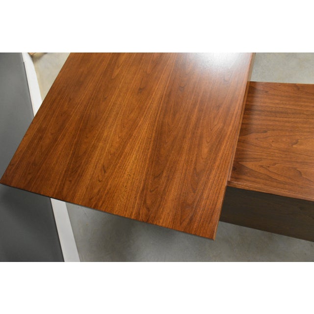 Mid 20th Century Refinished L Shaped Walnut Mid Century Desk For Sale - Image 9 of 11