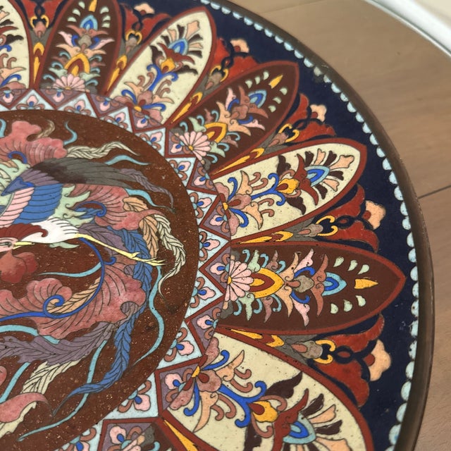 Mid 19th Century 19th Century Meji Period Large Cloisonne Enamel Phoenix Plate For Sale - Image 5 of 12
