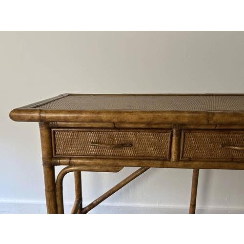 Wood Mid-Century Bamboo Rattan Writing Table, 1960s For Sale - Image 7 of 8