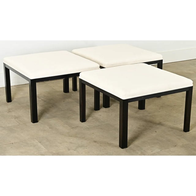 1920s French Art Deco Ebonized & Upholstered Square Bench-Ottoman For Sale - Image 5 of 12