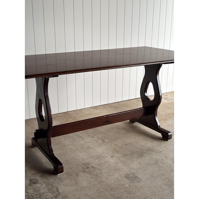 Early 20th Century Antique English Country Oak Trestle Dining Table For Sale - Image 5 of 13