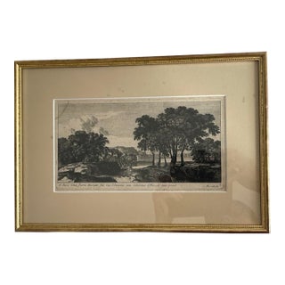 17th Century Classical River Etched Landscape With Travelers Gilded Frame For Sale