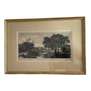 17th Century Classical River Etched Landscape With Travelers Gilded Frame