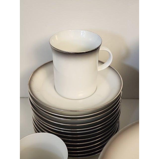 1960s Rosenthal Evensong Estate Set White Porcelain Platinum Dinnerware Service for 12 - 75pcs For Sale - Image 11 of 14