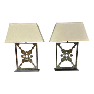 Pair of Wrought Iron Lamps With Linen Shades