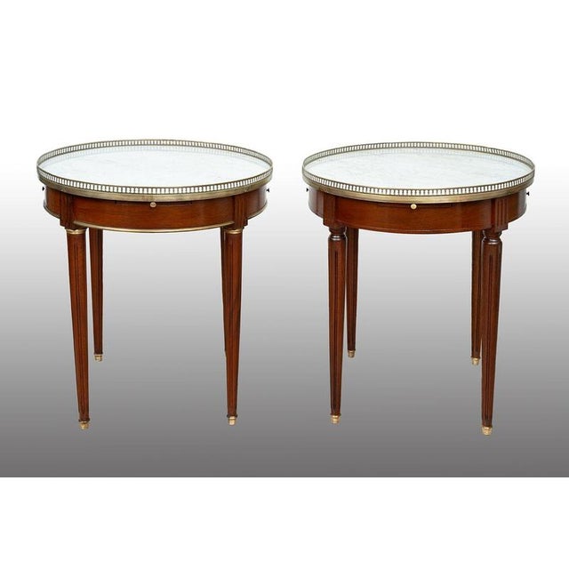Antique Napoleon III Side Tables in Solid Mahogany With Marble Tops, France, Early 20th Century, Set of 2 For Sale - Image 4 of 4