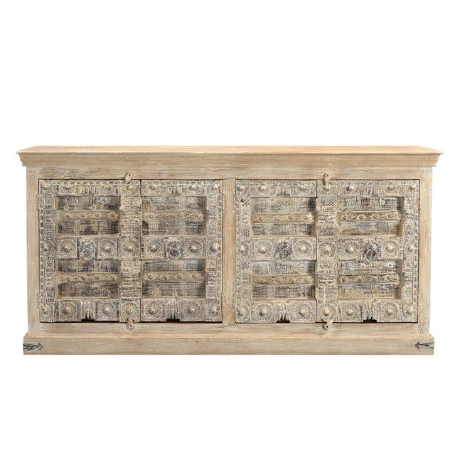 Far Pavilions 1960s Lotus Carved Doors Upcycled Solid Wood Sideboard Ranch Style Credenza For Sale - Image 4 of 5
