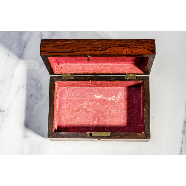 Brown Charming Small Antique Victorian Wood Jewelry Box With Key Inset Mother of Pearl Home Decor For Sale - Image 8 of 13