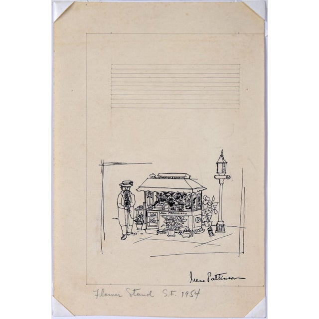 1950s "Flower Stand s.f. 1954" - Vintage Illustration by Irene Pattinson For Sale - Image 5 of 6