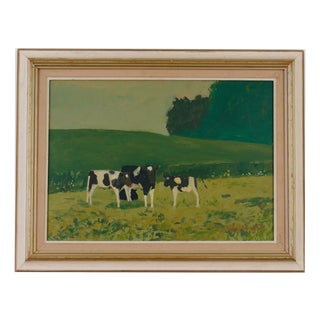 Sigfrid Bengtsson, Calves in the Landscape, 1960s, Oil on Panel For Sale