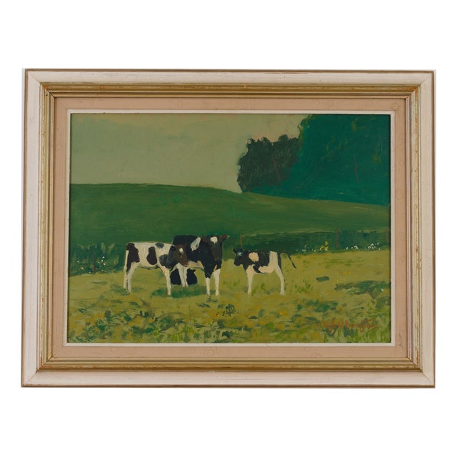 Sigfrid Bengtsson, Calves in the Landscape, 1960s, Oil on Panel For Sale