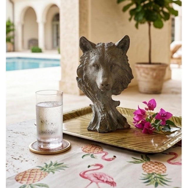 Vintage Cast Iron Wolf Bust Garden Statue For Sale - Image 10 of 12