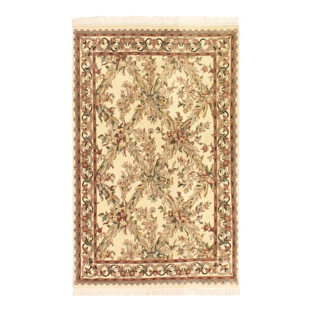 Shabby Chic Basan Pak-Persian Beige/Gray Wool Rug - 4'0'' X 6'2'' For Sale