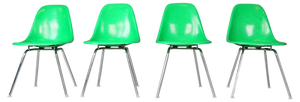 Kelly Green H-Base Chairs by Charles & Ray Eames for Herman Miller, 1961, Set of 4