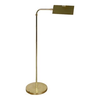 1970s Brass Tent Shade Adjustable Pharmacy Floor Lamp Single Stem For Sale