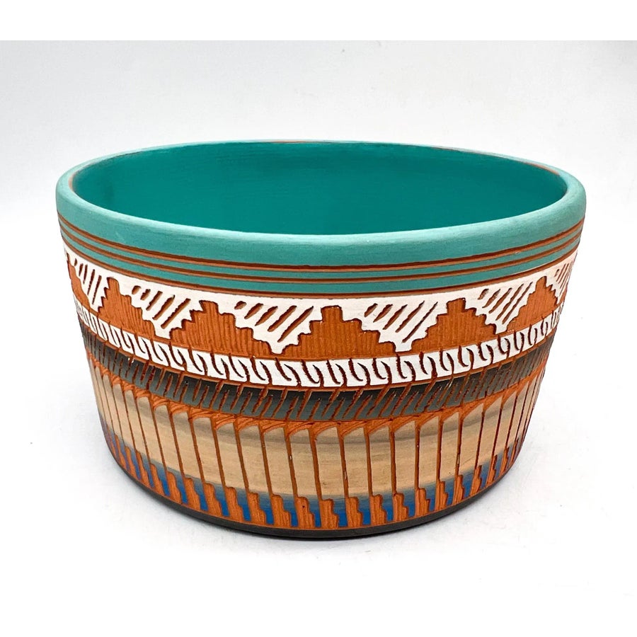 Navajo Terra Cotta Turquoise Lidded Box by Hilda Whitegoat