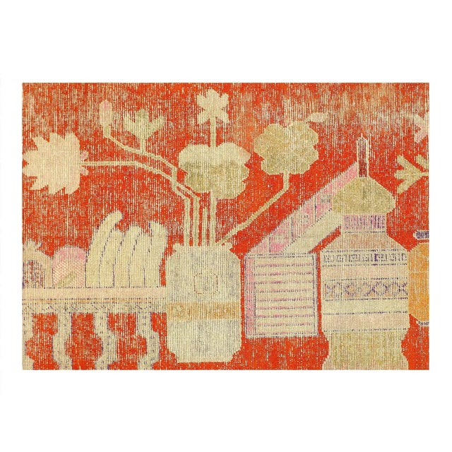 Originating from East Turkestan between 1920-1940, this antique transitional Khotan rug has a medallion-style field design...