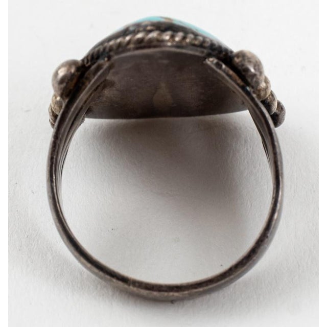 Modern Native American Navajo Silver Turquoise Ring For Sale - Image 3 of 5