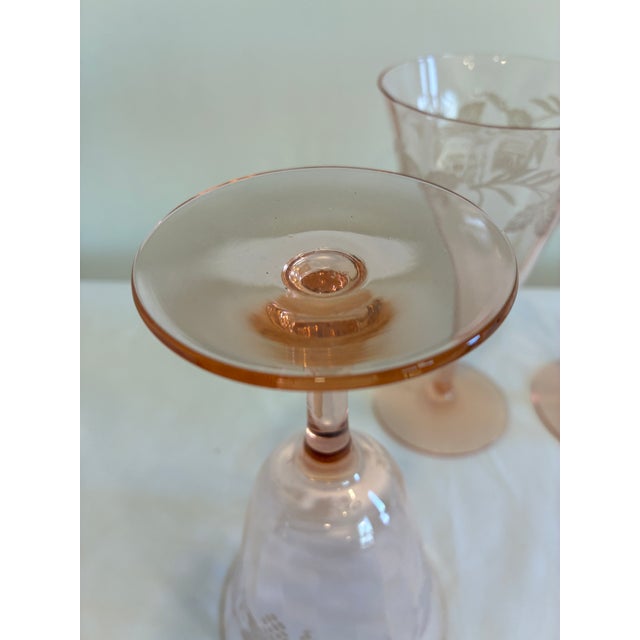 Glass Vintage Pink Etched Wine Glasses With Grape Motif - Set of 4 For Sale - Image 7 of 9