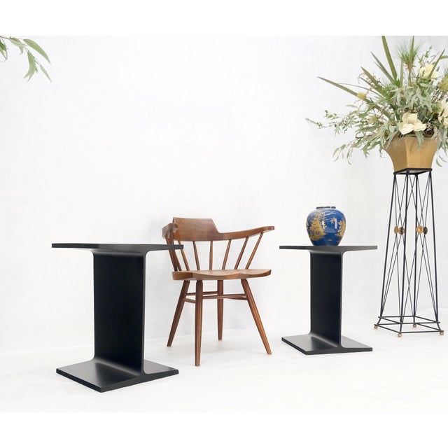 Pair Ward Bennet Black Enamel i Beam End Side Occasional Tables Stands Mint For Sale - Image 10 of 13