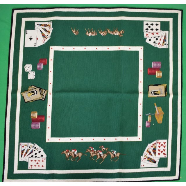 Design W/ Playing Cards/ Jockeys/ Poker Chips & Greyhound Dogs (New in Nm Box) Sz: 33"Sq New in Neiman Marcus Box