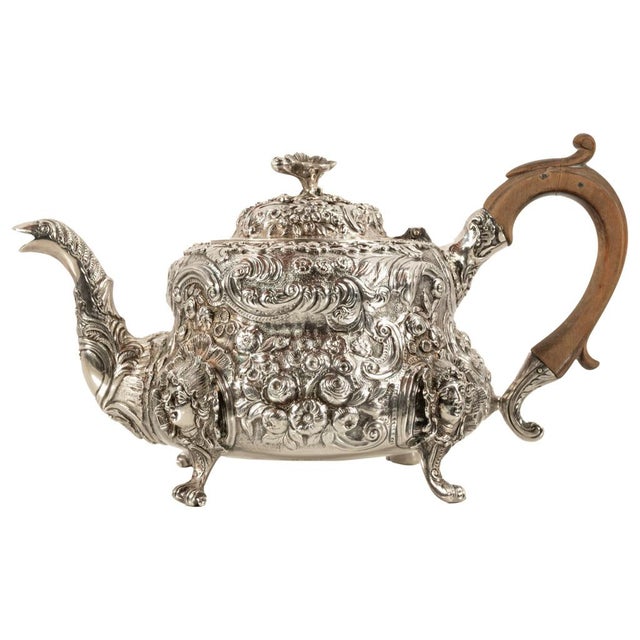 Antique George III Sterling Silver Rococo Teapot London John Wakefield 1819 For Sale - Image 13 of 16